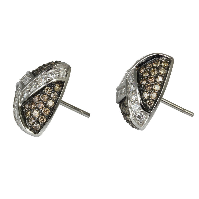 14k Gold 9/16'' Mixed Diamond Trillion Stud Earrings