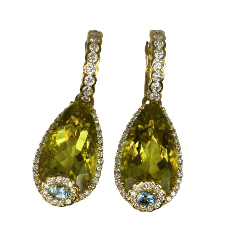 18k Gold Fancy Embellished Lime Quartz Earrings