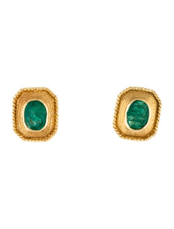 14k Gold Byzantine Emerald Earrings