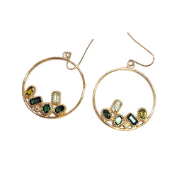 14k Gold Green Tourmaline Circle Hoop Earrings