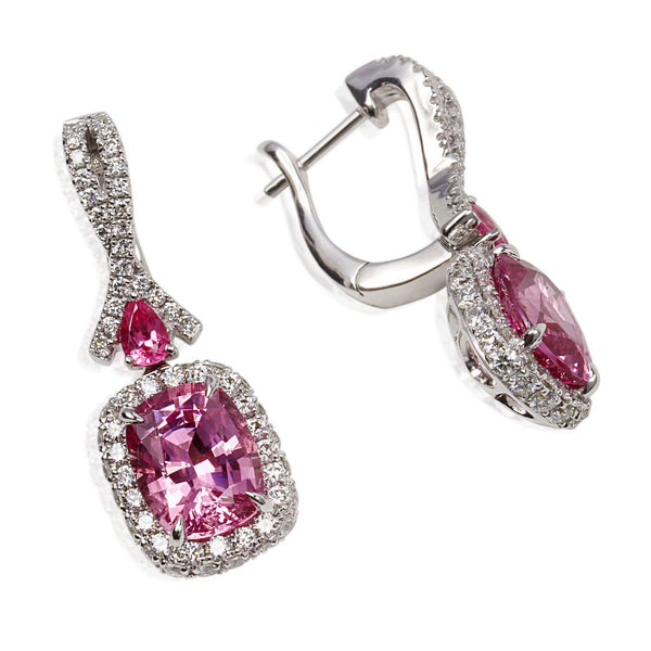 18k Gold Pink Spinel & Vs Diamond Earrings