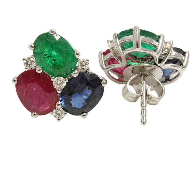 18k Gold Emerald, Blue Sapphire, Ruby & Diamond Earrings