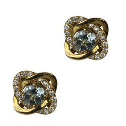 14k Gold Aqua & Diamond Interlocking Ovals Jacket Earrings