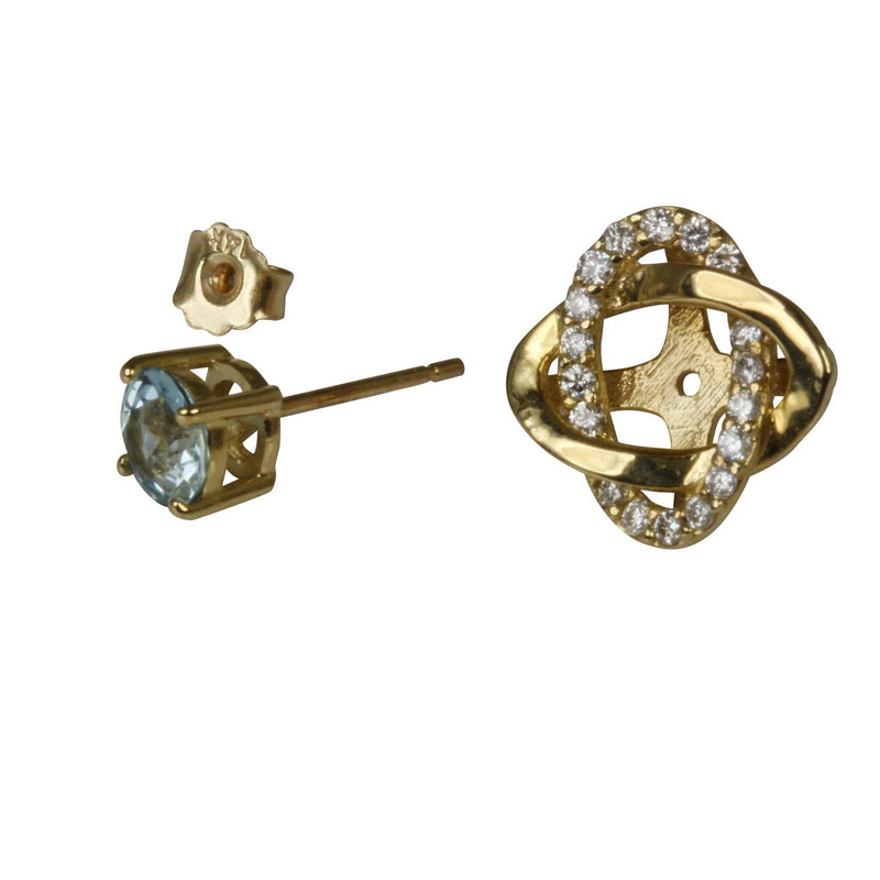 14k Gold Aqua & Diamond Interlocking Ovals Jacket Earrings
