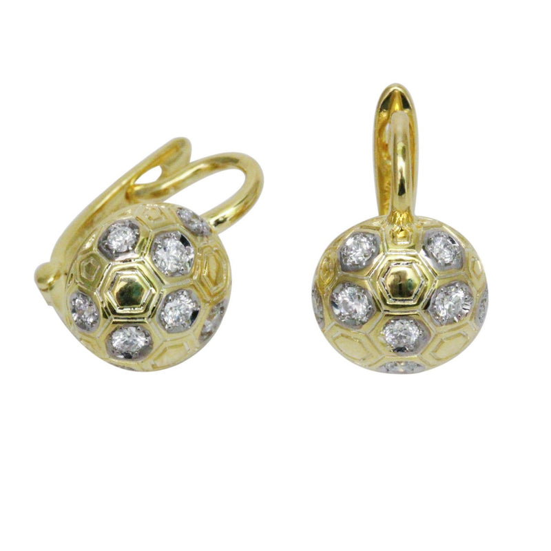 14k Gold 3/8' Diamond Hexagonal Half Ball Earrings