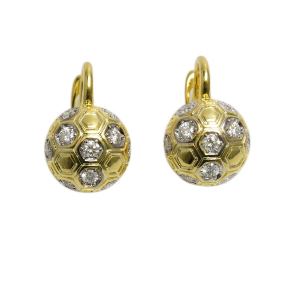 14k Gold 3/8' Diamond Hexagonal Half Ball Earrings