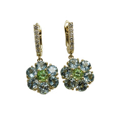 14k Gold Mint Garnet & Aquamarine Flower Earrings