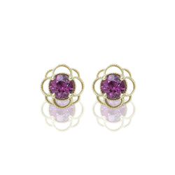 14k Gold 6mm Round Purple Garnet Petal Earrings