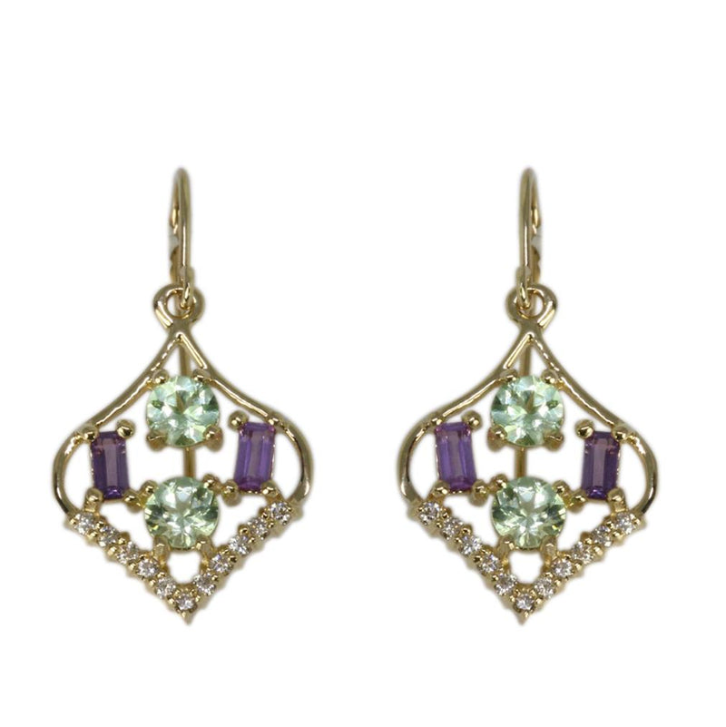 14k Gold Lavender Sapphire & Mint Garnet Earrings