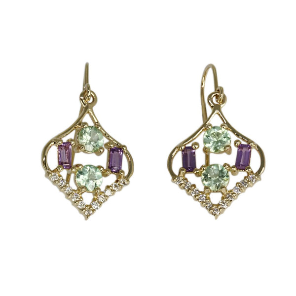 14k Gold Lavender Sapphire & Mint Garnet Earrings