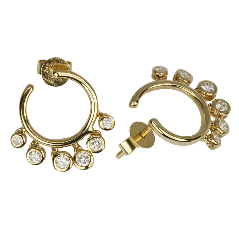 14k Gold Diamond Horseshoe Hoop Earrings