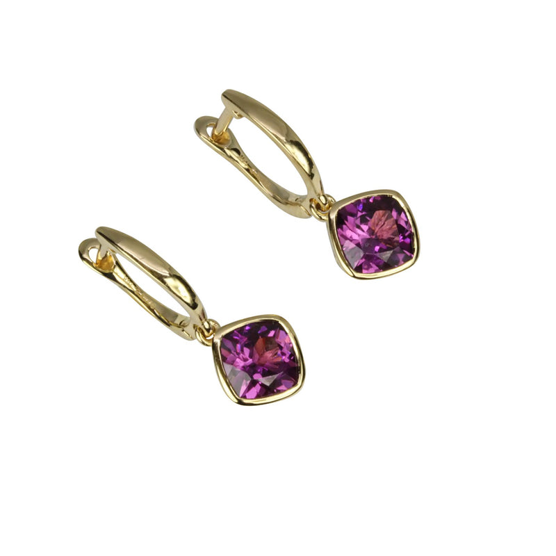 14k Gold Earrings Cushion Purple Garnet Earrings