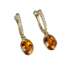 14k Gold Oval Spessartite & Diamond Earrings