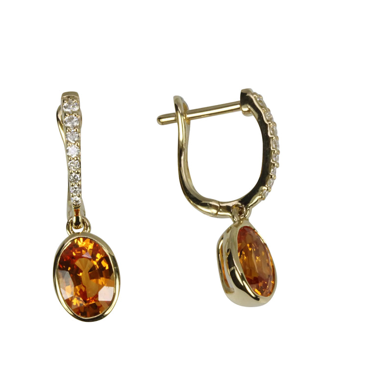 14k Gold Oval Spessartite & Diamond Earrings