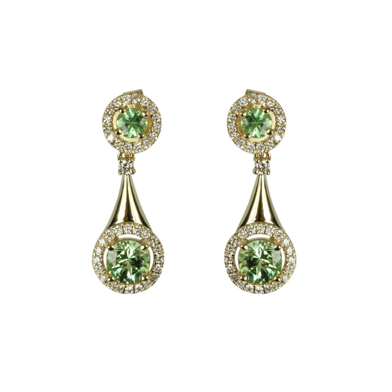 14k Gold Mint Garnet & Diamond Earrings
