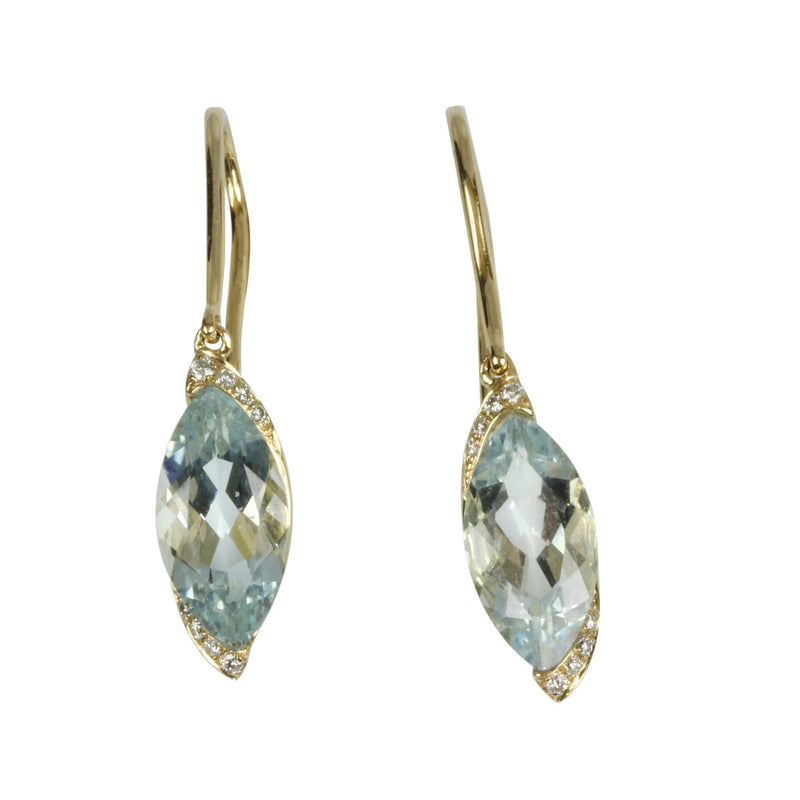 14k Gold Marquise Aquamarine & Diamond Earrings