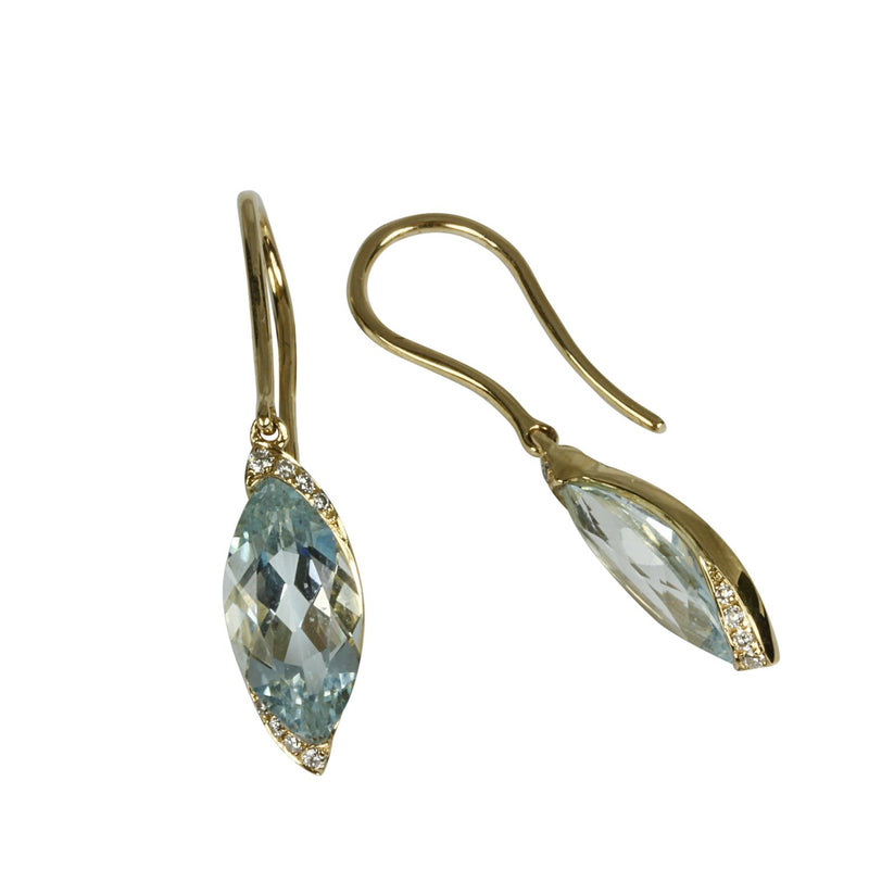 14k Gold Marquise Aquamarine & Diamond Earrings