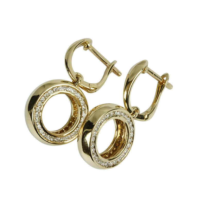 14k Gold Diamond Circle Dangle Earrings