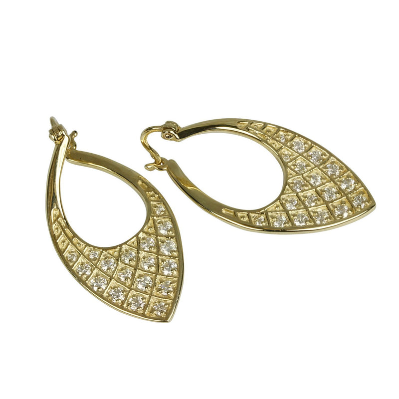 14k Gold Point Drop Hoop Diamond Earrings