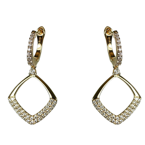 14k Gold Diamond Cushion Drop Earrings