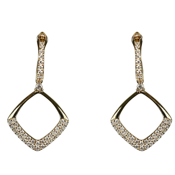 14k Gold Diamond Cushion Drop Earrings