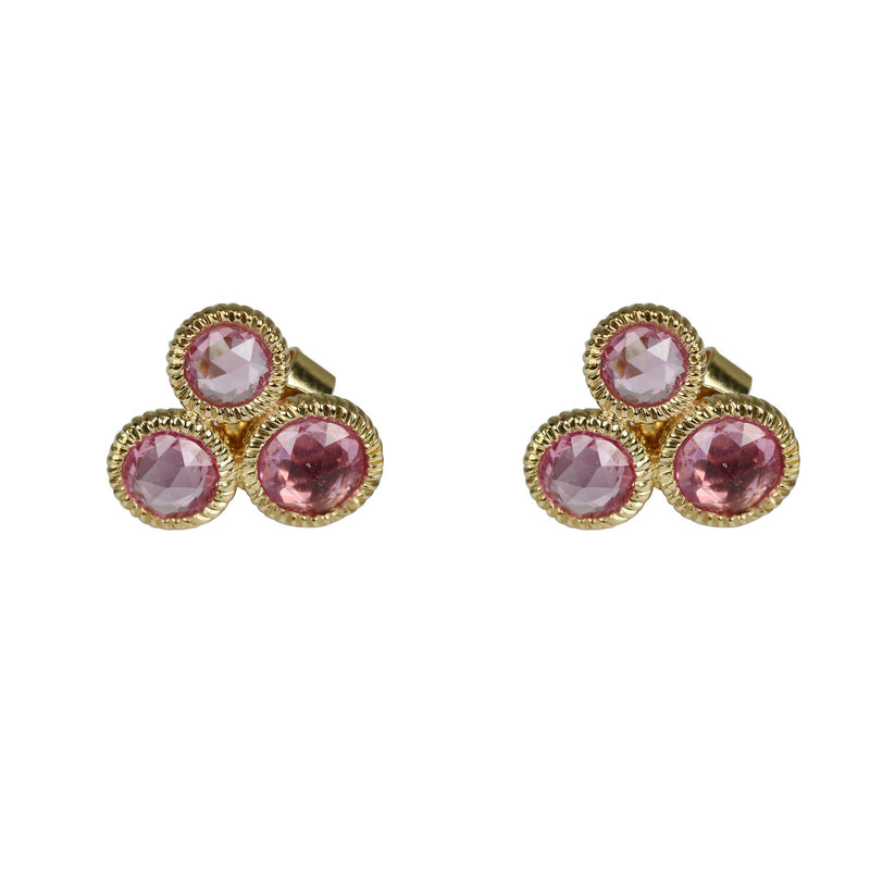 14k Gold Rose Cut Pink Sapphire Cluster Earrings