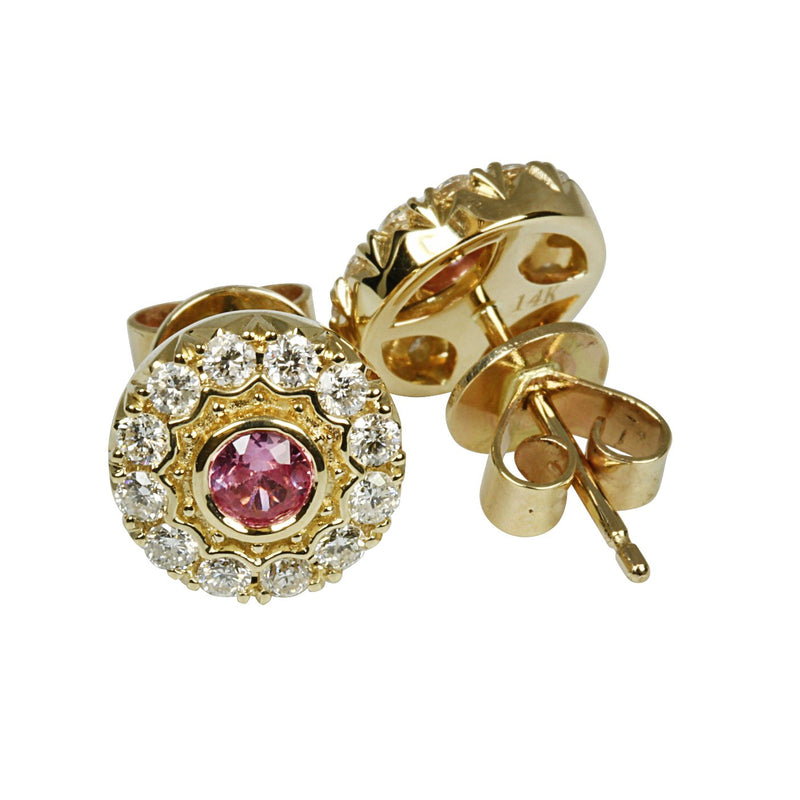 14k Gold Pink Sapphire & Diamond Earrings