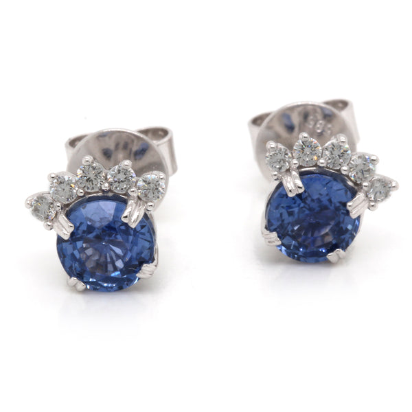14k Gold 5.5mm Blue Sapphire & Diamond Flair Earrings