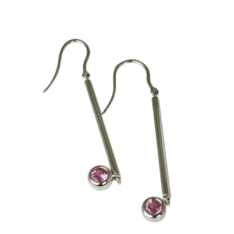 14k Gold Pink Sapphire Bar Drop Earrings