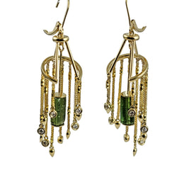 18k Gold Green Tourmarline Chandelier Gemstone Earrings