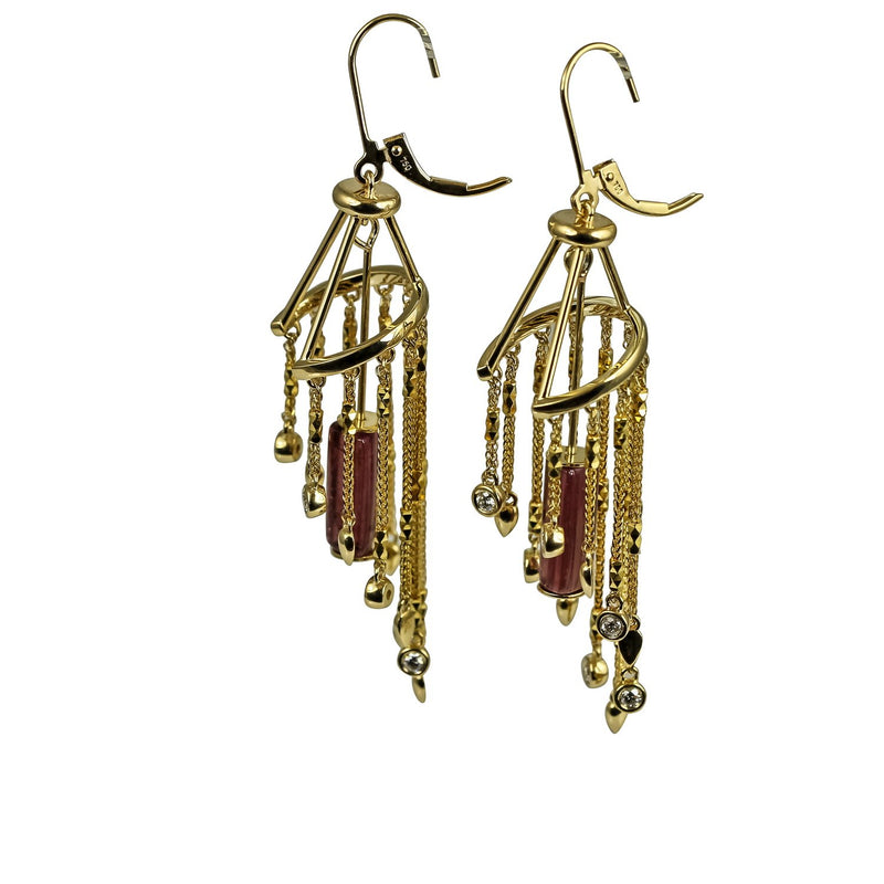 18k Gold Pink Tourmarline Chandelier Gemstone Earrings