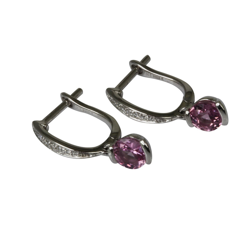 14k Gold Pink Sapphire & Diamond Lever Back Earrings