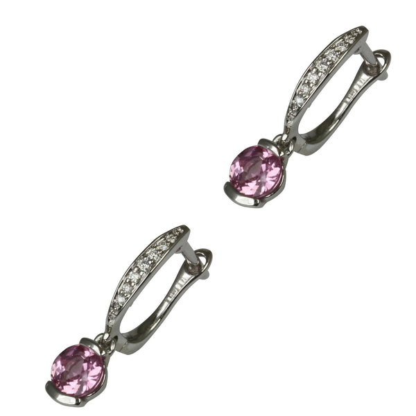 14k Gold Pink Sapphire & Diamond Lever Back Earrings