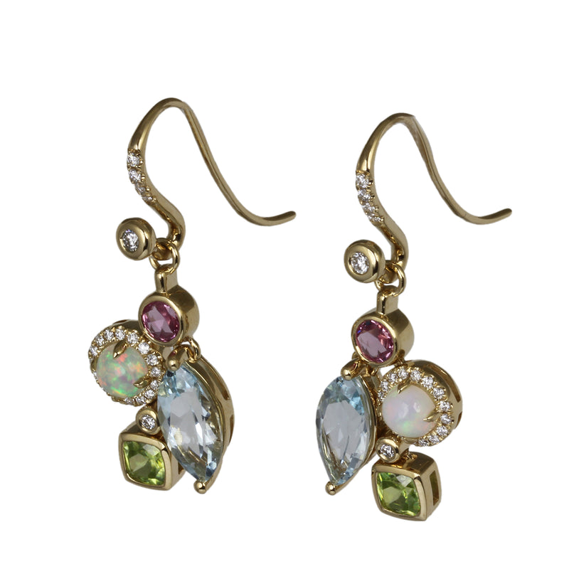 14k Gold Multi Gemstone Drop Earrings