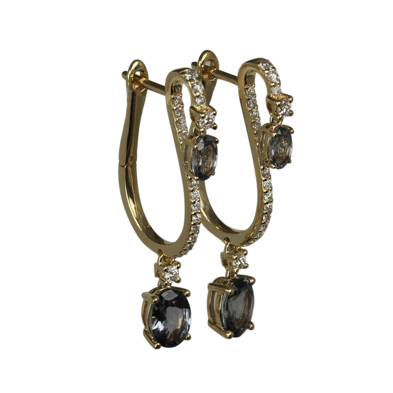 14k Gold Grey Spinel & Diamond Hinge Drop Earrings