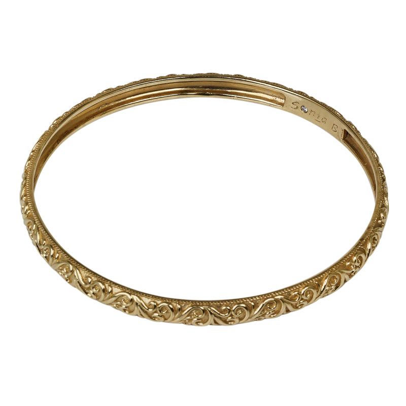 14k Gold Scroll Design Bangle Bracelet