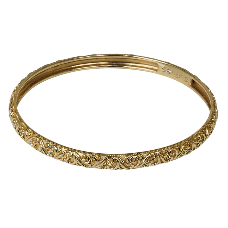 14k Gold Scroll Design Bangle Bracelet