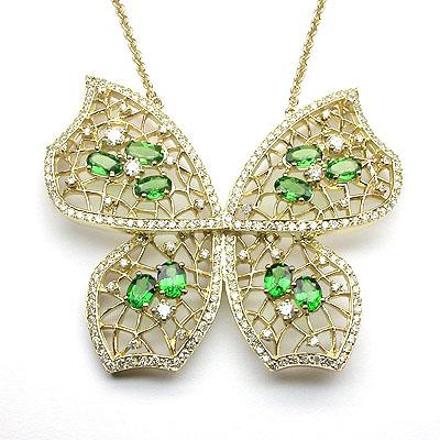 14k Gold Tsavorite & Diamond Butterfly 16'' Necklace