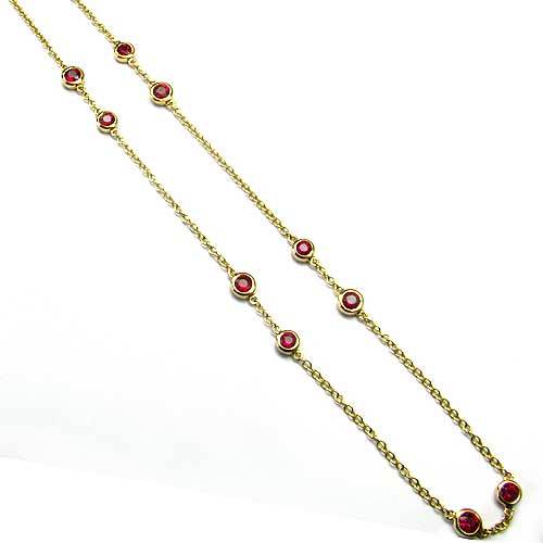 14k Yellow Gold 17'' Pink Sapphire Station Necklace