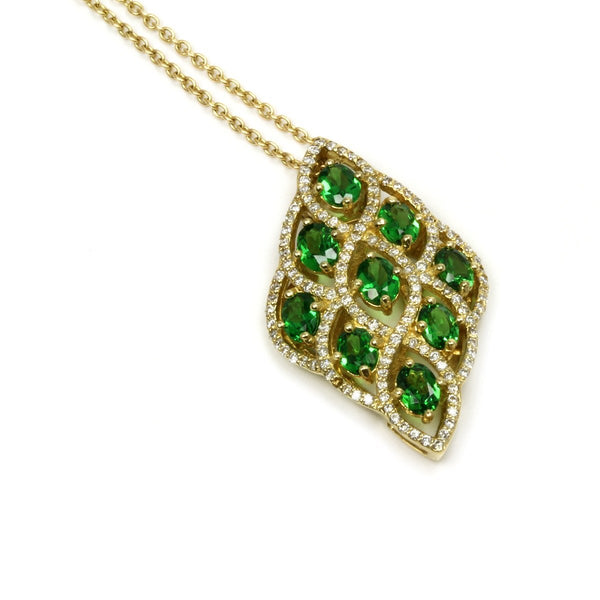 14k Gold Tsavorite & Diamond Pendant Necklace
