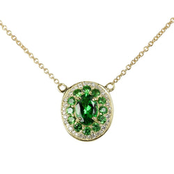 14k Gold Tsavorite & Diamond Oval Necklace