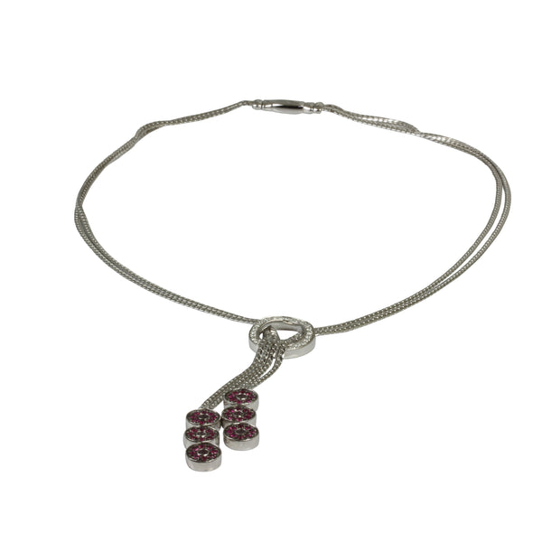 18k Gold 17'' Pink Sapphire & Diamond Lariat Necklace
