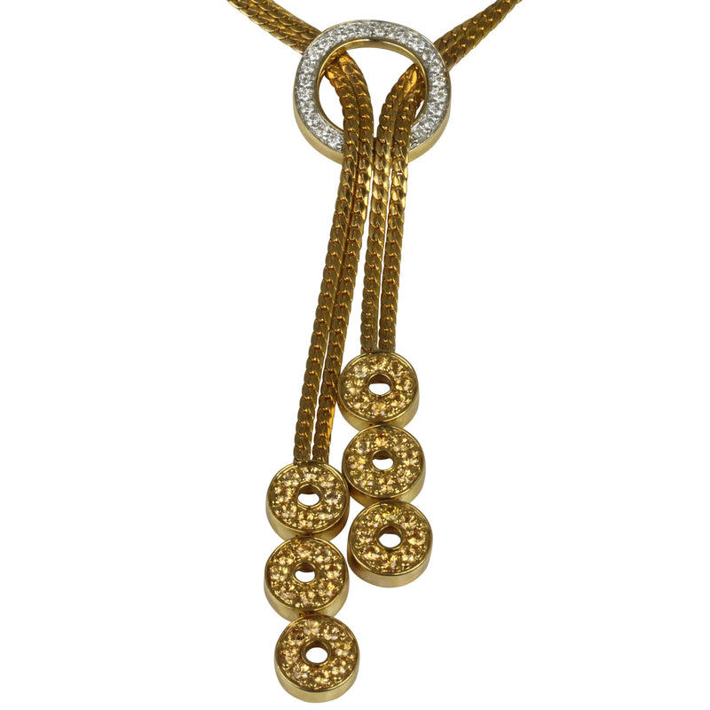 18k Gold 17'' Spessartite & Diamond Lariat Necklace