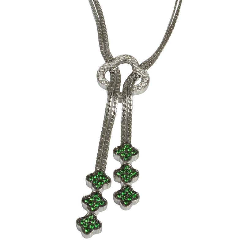 14k Gold 17'' Tsavorite & Diamond Clover Lariat Necklace