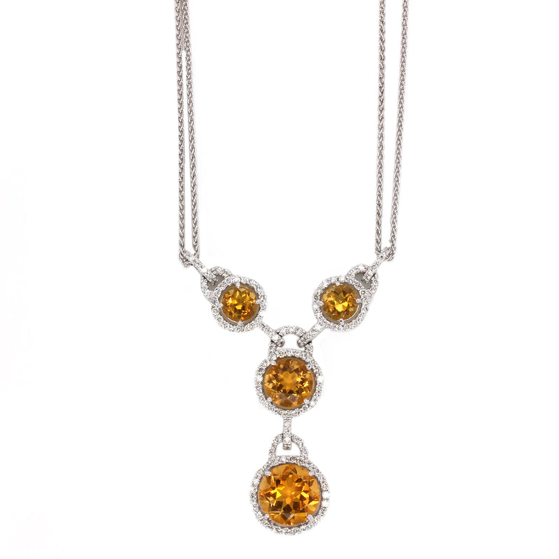 18k Gold 17" Citrine & Diamond Double Strand Necklace