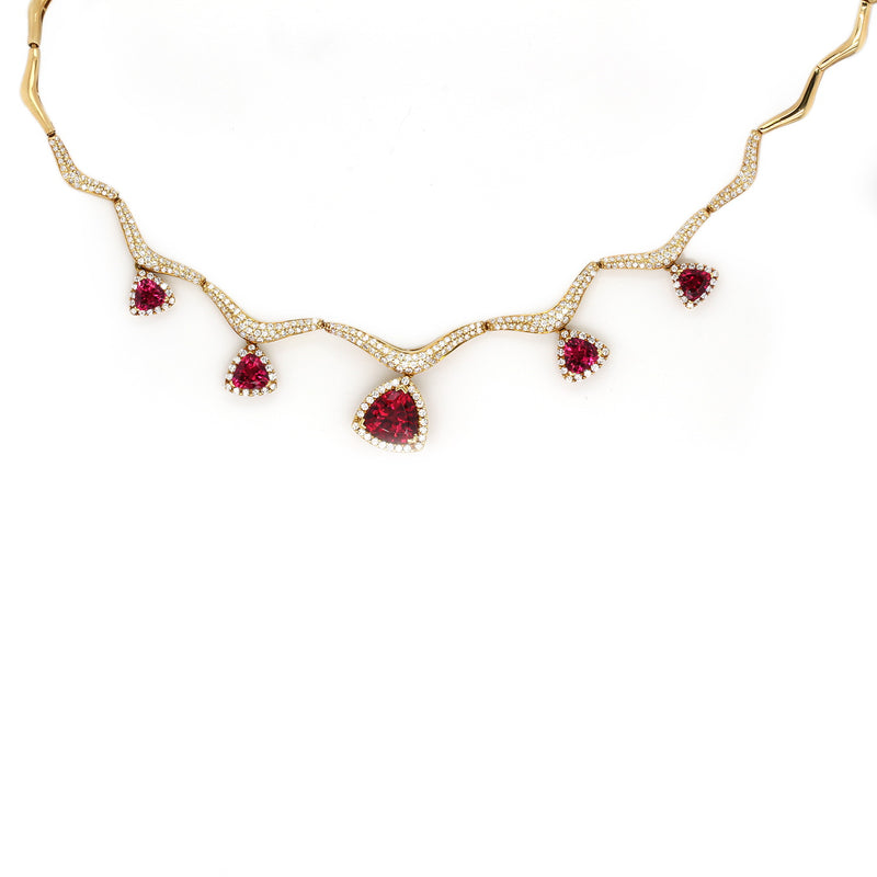 18k Gold 18'' Rubellite & Vs Diamond Necklace