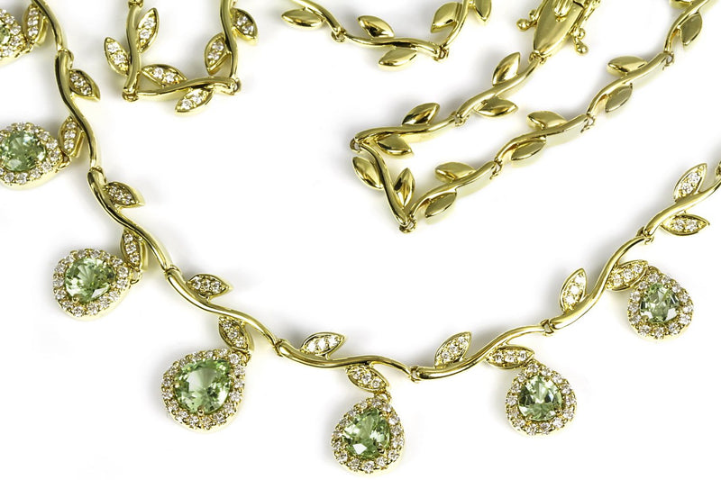 18k Gold Tsavorite Necklace & Vs Diamond Necklace