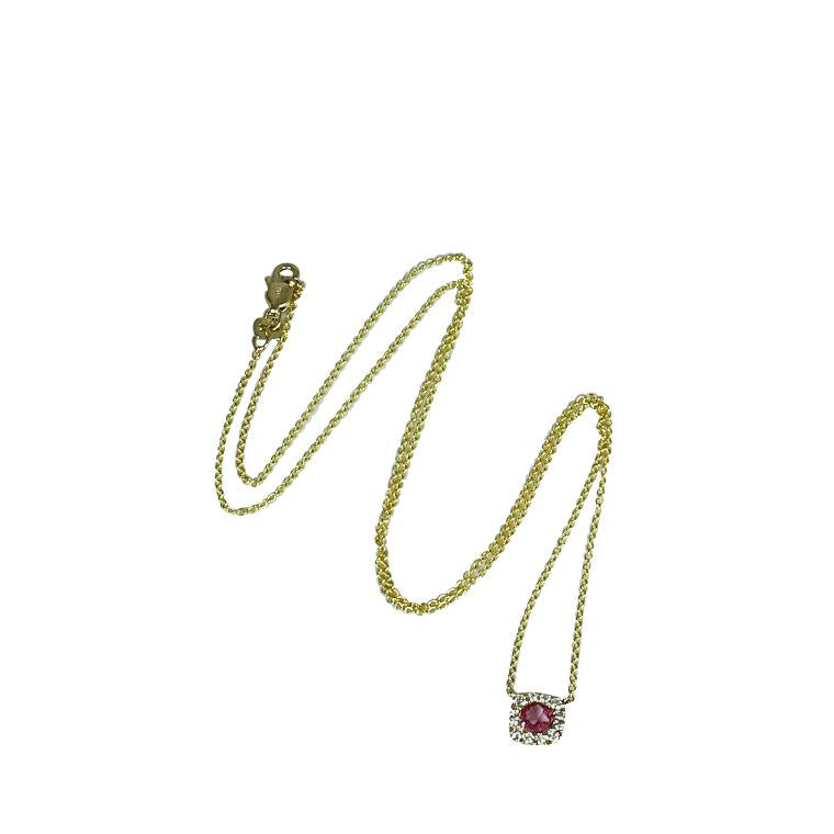 14k Gold Rose Cut Pink Sapphire & Diamond Necklace