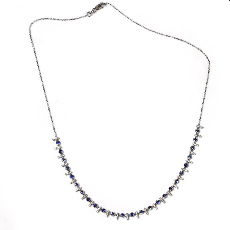 14k Gold Blue Sapphire & Diamond Necklace