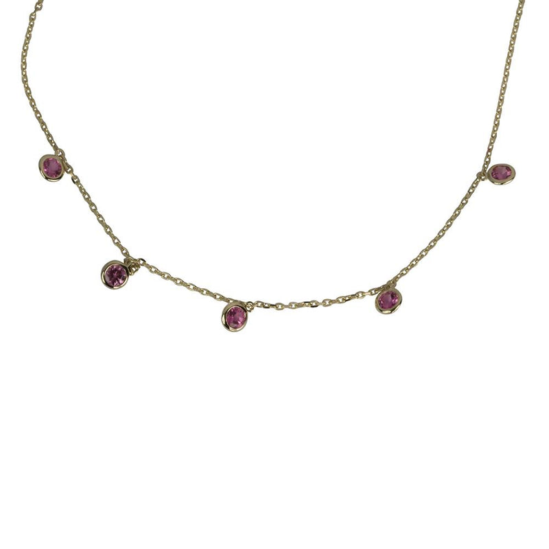 14k Gold 5 Scattered Pink Spinel Necklace